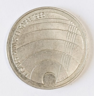 ELVETIA 5 FRANCI 1985 MUSICES ANNUS EUROPAE COMEMORATIVA AUNC IN BLISTER ORIGINAL ( CITITI DESCRIEREA ) foto
