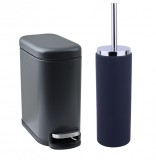 Set 2 accesorii pentru baie format din perie Wc cu suport si cos de gunoi,negru, Oem