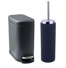 Set 2 accesorii pentru baie format din perie Wc cu suport si cos de gunoi,negru