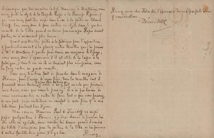 Printul Anatole Demidoff - Autograf scrisoare 1858