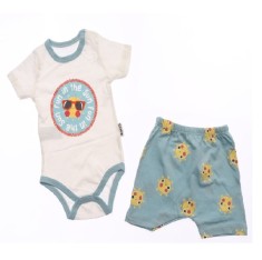 Compleu Body si Pantalon scurt Ochelari de Soare Albastru bebelusi bumbac 0-9 luni foto