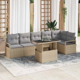 VidaXL Set de canapele pentru grădină 7 pcs Bej Rattan poli