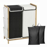 HOMCOM Coș de Rufe 2 Compartimente 120L cu Capace, Buzunare Laterale, Saci Detașabili pentru Dormitor | Aosom Romania