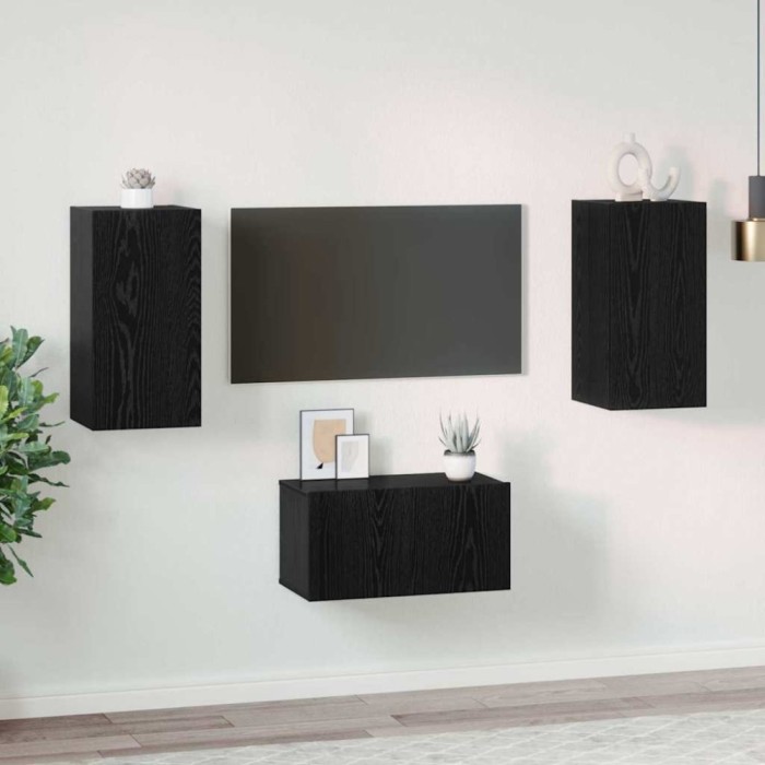 Set comodă TV 3 pcs Stejar negru 60 x 30 x 30 cm Lemn compozit