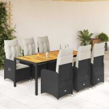 VidaXL Set bistro de grădină, 7 piese, cu perne, negru, poliratan