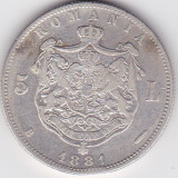 ROMANIA 5 LEI 1881 DOMNUL, Argint