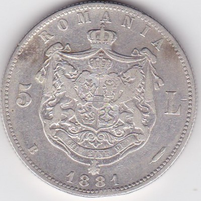 ROMANIA 5 LEI 1881 DOMNUL foto