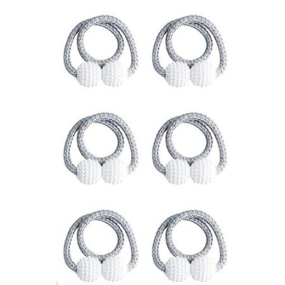 Set de prindere pentru draperii si perdele,6 magneti decorativi imprimati cu margele, tip snur - Gri foto