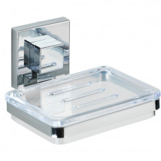 Savoniera cu suport autoadeziv, Wenko, Wenko, Quadro Vacuum-Loc®, 12 x 6.5 x 12 cm, inox/plastic