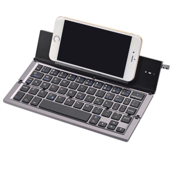 Tastatura Pliabila Super Slim cu Suport pentru Tablete si Telefoane, conectivitate Bluetooth, Compatibila cu Android/iOS/Windows din aliaj de aluminiu