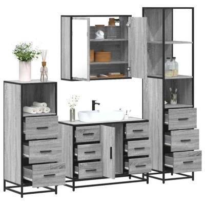 Set de mobilier de baie 4 piese Lemn stratificat gri Sonoma foto