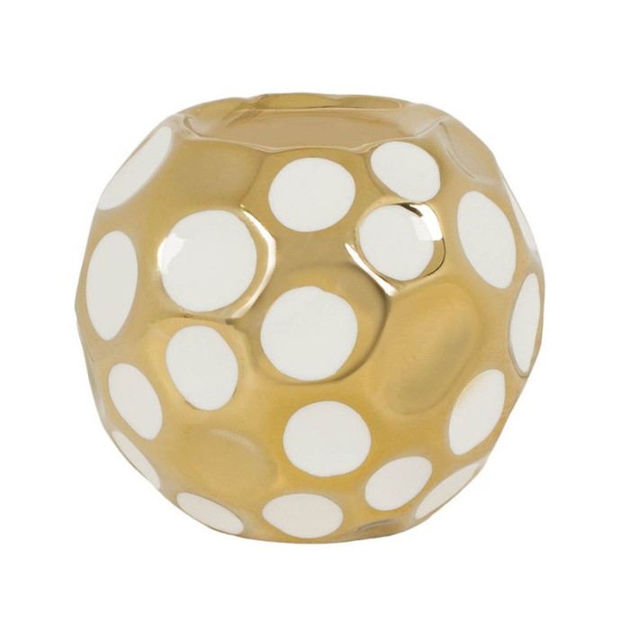 Suport Lumanare din portelan cu Buline, Auriu, 9x9 cm, ATU-089829