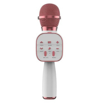 Microfon Bluetooth pentru copii, karaoke, boxa,cablu de incarcare USB - Rose Alb foto