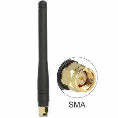 Antena ISM 433 MHz SMA 2.5 dBi Omnidirectional Flexible Rubber Black, Delock 88914