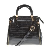 Geanta neagra cu manere fixe si fermoare decorative