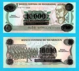 Nicaragua (p#158) 10 000 Cordobas 1989 aUNC+ 'Sandiniștii' serie: FA 1117259; Supratipar pe 10 cordobas; (ROG CITITI DETALIILE!)