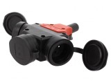 Conector Alimentare AC Splitter 2P PE 250VAC 16A Negru/Roșu
