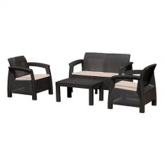 Set mobilier gradina/terasa, maro/cafeniu, 1 masa, 2 scaune,1 scaun dublu, Antigua foto
