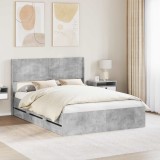 Cumpara ieftin Cadru de pat cu depozitare si tablie Gri Beton 135 x 190 cm