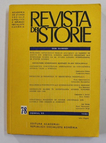 REVISTA DE ISTORIE , TOMUL 33, NR. 7 - 8 , IULIE - AUGUST , 1980