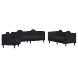 Cumpara ieftin Set de canapele cu perne, 3 piese, negru, catifea