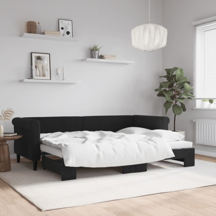 vidaXL Pat de zi cu extensie, negru, 80x200 cm, catifea 3197768