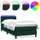 Cumpara ieftin Pat cu arcuri cu saltea si LED, verde inchis, 80x220 cm, catifea
