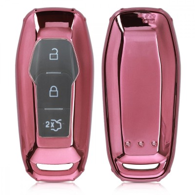 Husa Cheie Auto pentru Ford - 3 Butoane, Silicon, Roz, 48985.93 foto