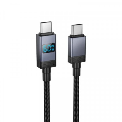 Cablu Date si Incarcare USB-C - USB-C HOCO X118 Display, 60W, 1m, Negru foto