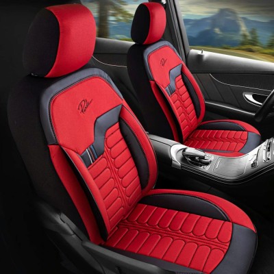 Set Huse Scaune Auto pentru Alfa Romeo 159 - Panda Londra, cu fermoare pentru bancheta rabatabila, rosu negru, 11 piese foto