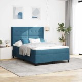 VidaXL Pat cu boxă spring LED și saltea albastru 140 x 190 cm Catifea