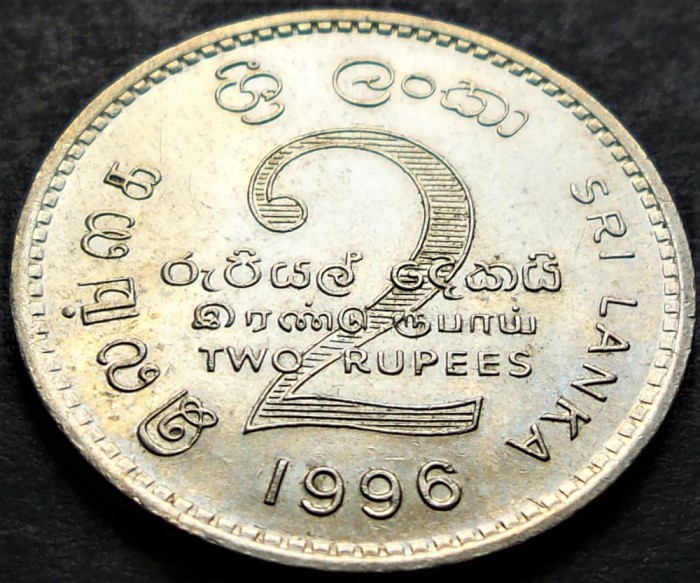 Moneda exotica 2 RUPII / RUPEES - SRI LANKA, anul 1996 *cod 1363