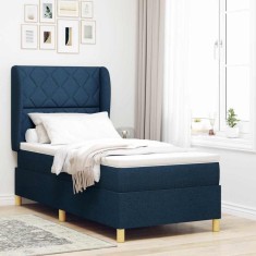 vidaXL Pat cu saltea cu arcuri Gri &icirc;nchis 90x190 cm cu saltea albastru
