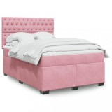 VidaXL Pat box spring cu saltea, roz, 140x190 cm, catifea 3293217