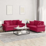 vidaXL Set canapele cu perne, 2 piese, roșu vin, catifea 3202234