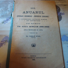 Anuarul Scoalei normale Andrei Saguna in Sibiu pe anul scolar 1921-1922