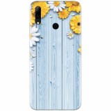 Husa silicon pentru Huawei P Smart 2019, Sunflower On Blue Wood