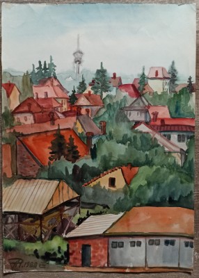Vedere generala Targu Mures// acuarela Rodica Raileanu 1988 foto