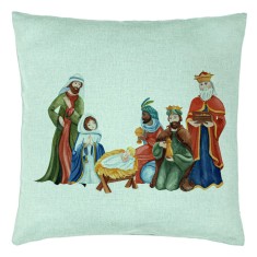 Perna Decorativa cu tematica de Craciun, Isus - Darul lui Dumnezeu, 40x40 cm, Verde Menta, Husa Detasabila, Burduf foto