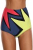 SW2017-100 Slip de baie cu talie inalta si imprimeu colorat