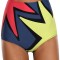 SW2017-100 Slip de baie cu talie inalta si imprimeu colorat