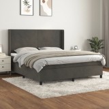 VidaXL Pat box spring cu saltea, gri &icirc;nchis, 180x200 cm, catifea