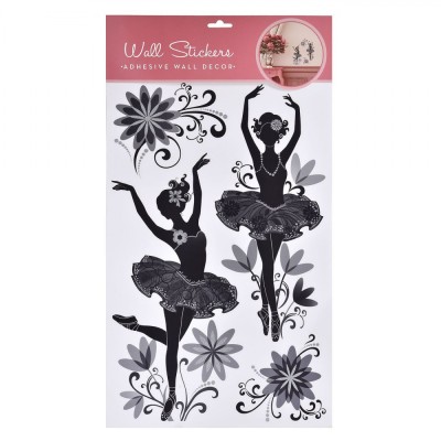 Autocolante Perete, Modecor, Balerine Flori, Culoare Negru/Gri, Set 4 Buc, Dimensiuni 32x50cm foto