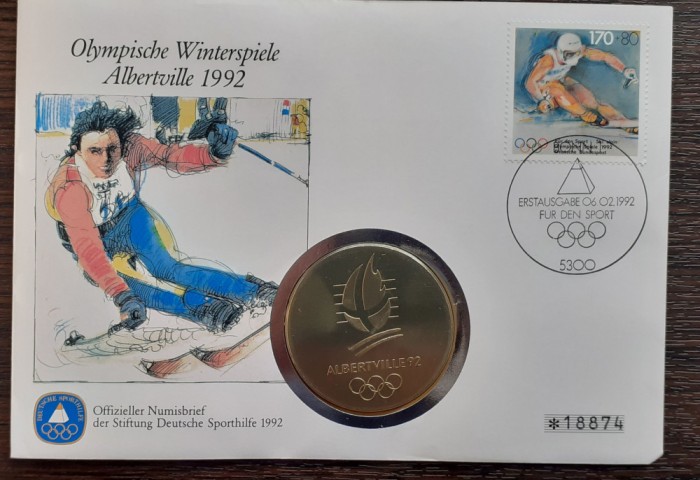 GERMANIA - FDC SI MEDALIE - JOCURILE OLIMPICE DE IARNA ALBERTVILLE 92, STARE UNC