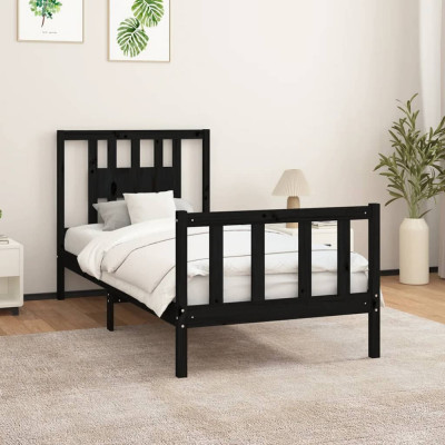 vidaXL Cadru de pat, 100x200 cm, negru, lemn masiv de pin foto