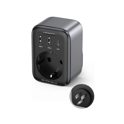 Incarcator Priza EU, 2x USB, Type-C la US, Fast Charging, 30W - Ugreen (15289) Negru foto