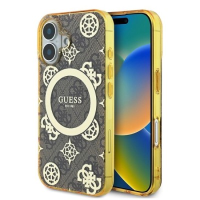 Husa pentru iPhone 16 - Guess IML Peony On 4G Background MagSafe (GUHMP16SH4PYEEW) - Brown foto