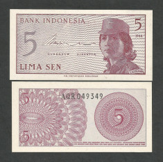 INDONESIA INDONEZIA 5 SEN 1964 UNC [1] P- 91 a , necirculata foto