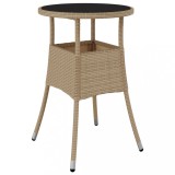 vidaXL Masă de grădină, bej, &Oslash;60x75 cm, sticlă securizată/poliratan