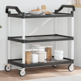 vidaXL Cărucior Bucătărie 3 Niveluri Negru 99x50x96cm Aluminiu, Carucior Servire Roti, Depozitare Multifuncțional, Mobilier Bucatarie